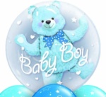 Baby Boy Blue Teddy Bear Double Bubble Balloon Bouquet