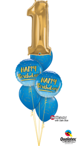 Gold ‘N Blue 1st Birthday Balloon Bouquet