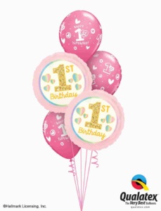 Girl 1st Birthday Pink Gold Balloon Bouquet